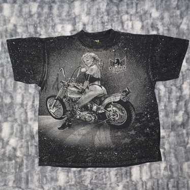 Vintage Harley Davidson 3D Emblem Biker Girl Shirt