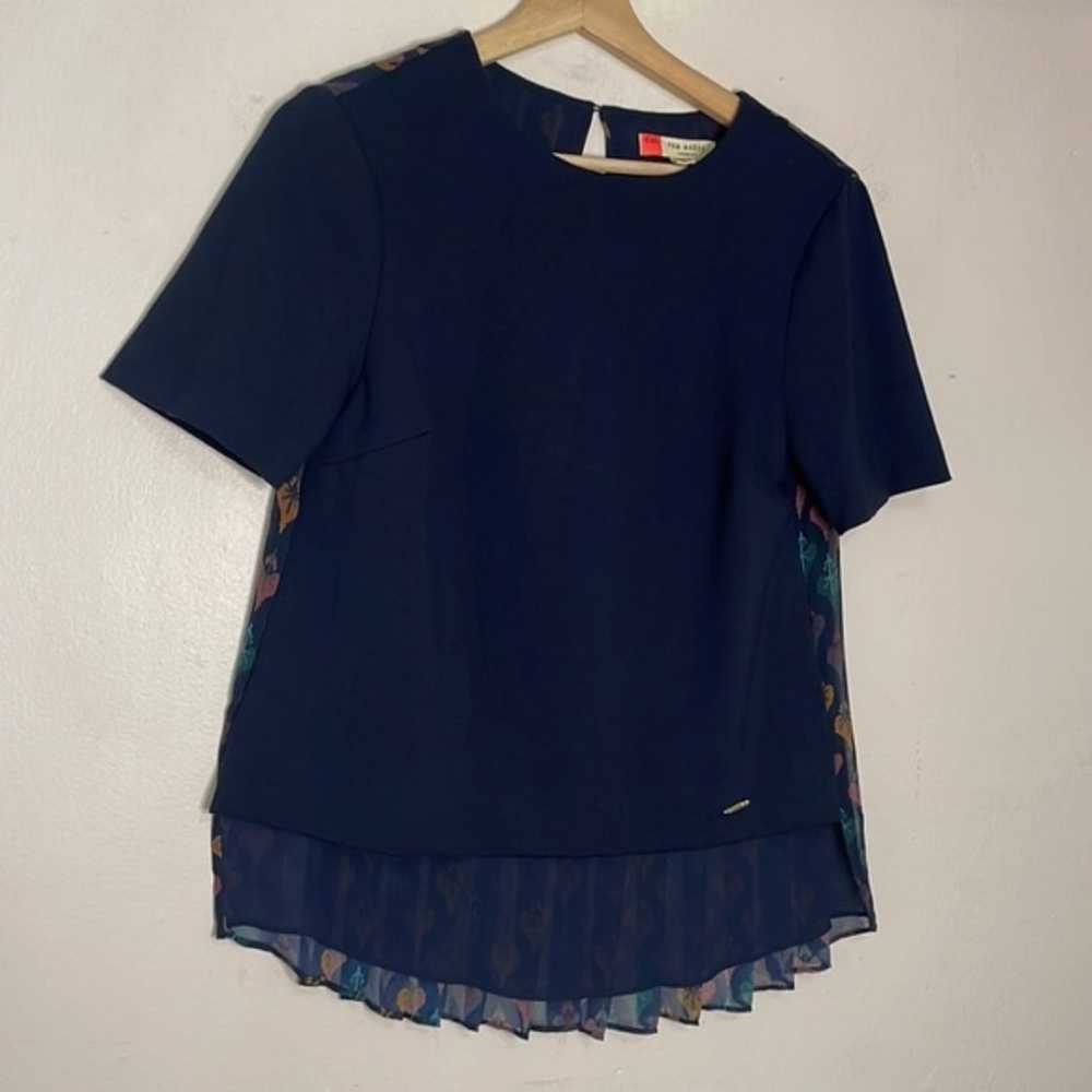 Ted Baker High Low Navy Short Sleeve Blouse Pleat… - image 2