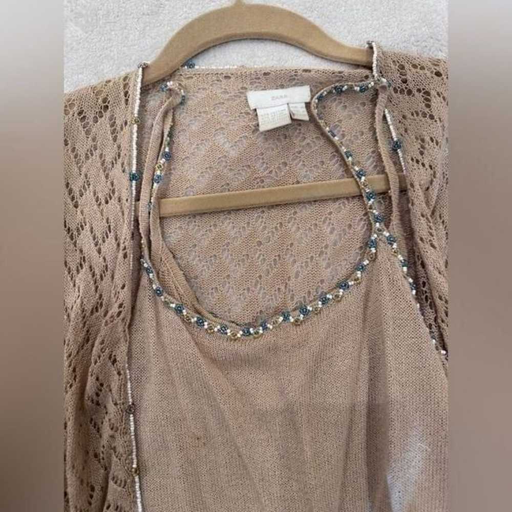 Tan with beads set size M cardigan and tank top z… - image 10