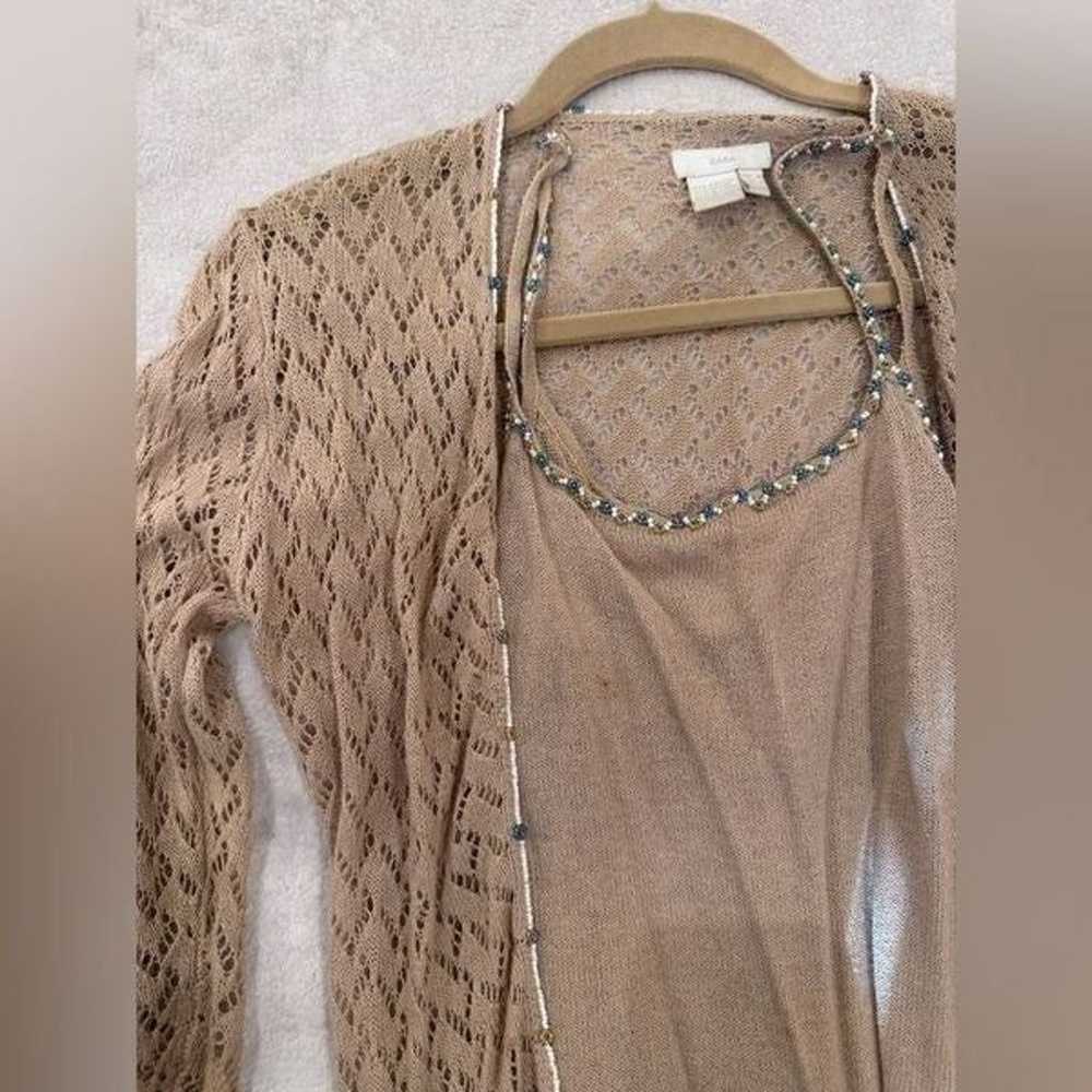 Tan with beads set size M cardigan and tank top z… - image 11