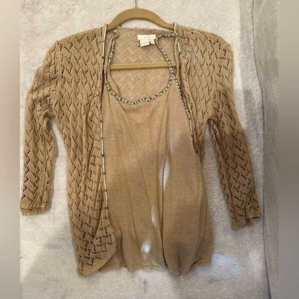 Tan with beads set size M cardigan and tank top z… - image 2