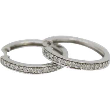 14k White Gold Round Diamond Hoop Earrings - image 1