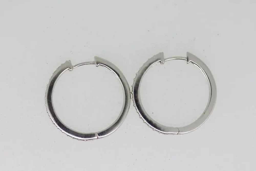 14k White Gold Round Diamond Hoop Earrings - image 2