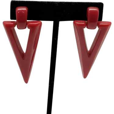 Vintage red plastic triangle earrings