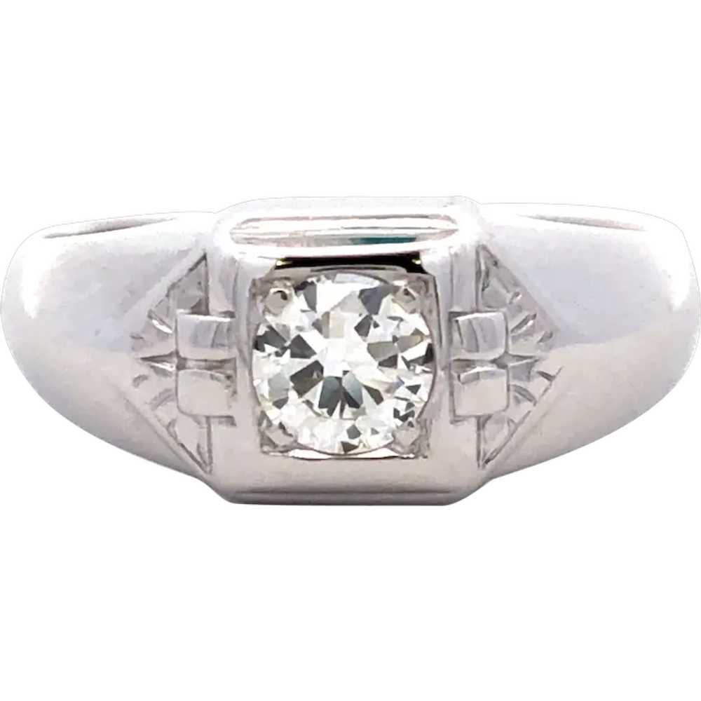 Estate 1930s Mens Diamond Ring in 14kt White Gold - image 1