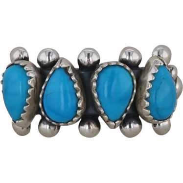 Sterling Silver Beaded Pear Shaped Turquoise Band