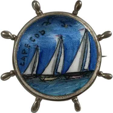 Cape Cod sterling silver painted sailboats pin sou