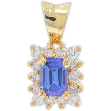 White Gold Tanzanite Diamond Halo Pendant - 18k E… - image 1