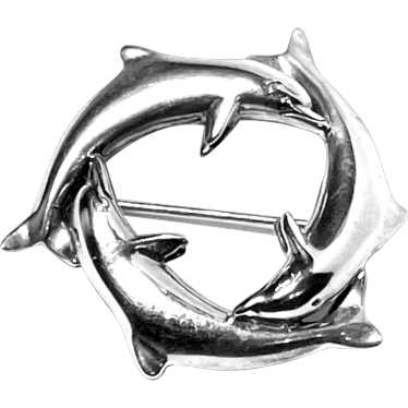 Vintage Kabana Sterling Silver Dolphin Brooch