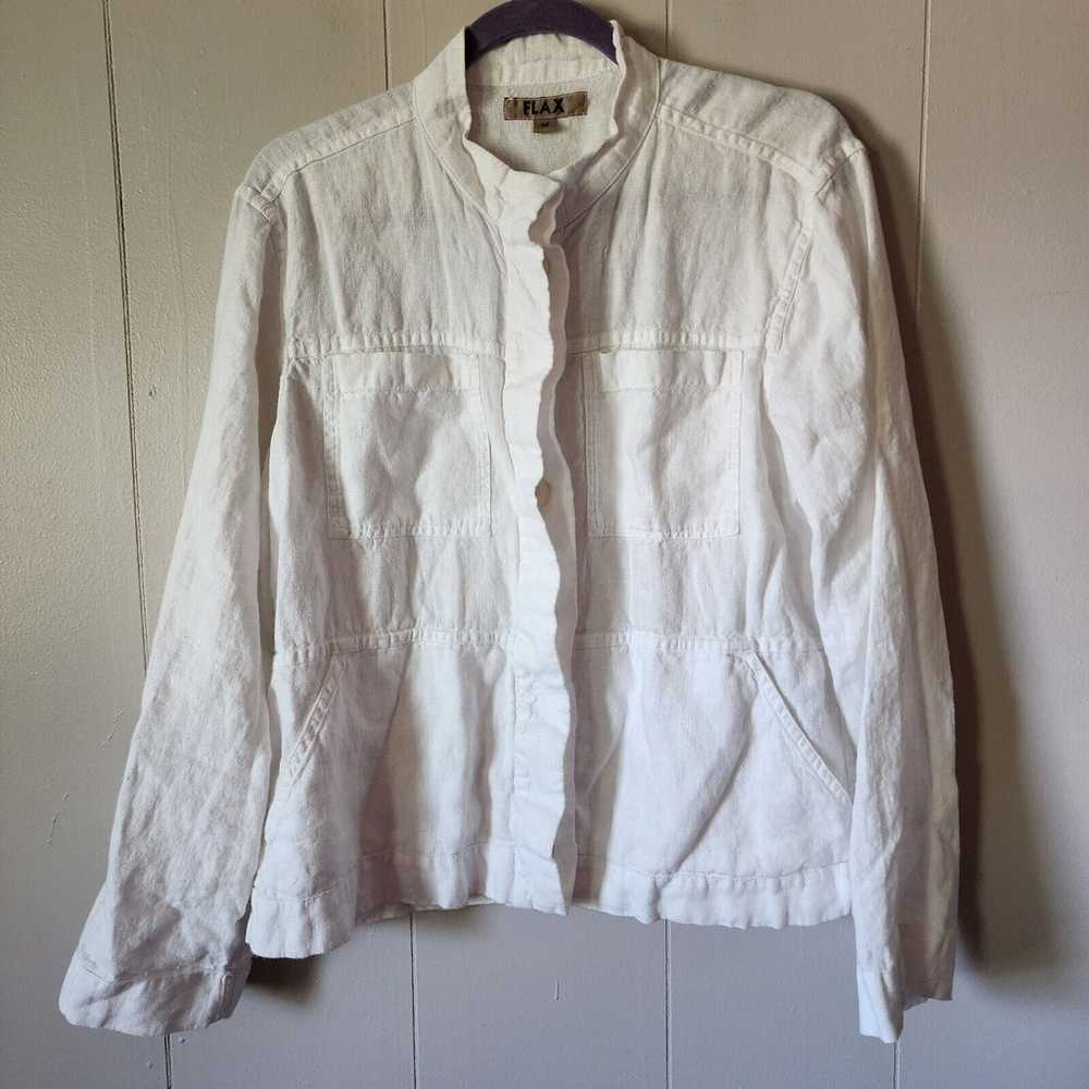 Flax Womens Medium White Linen Lightweight Jacket… - image 1