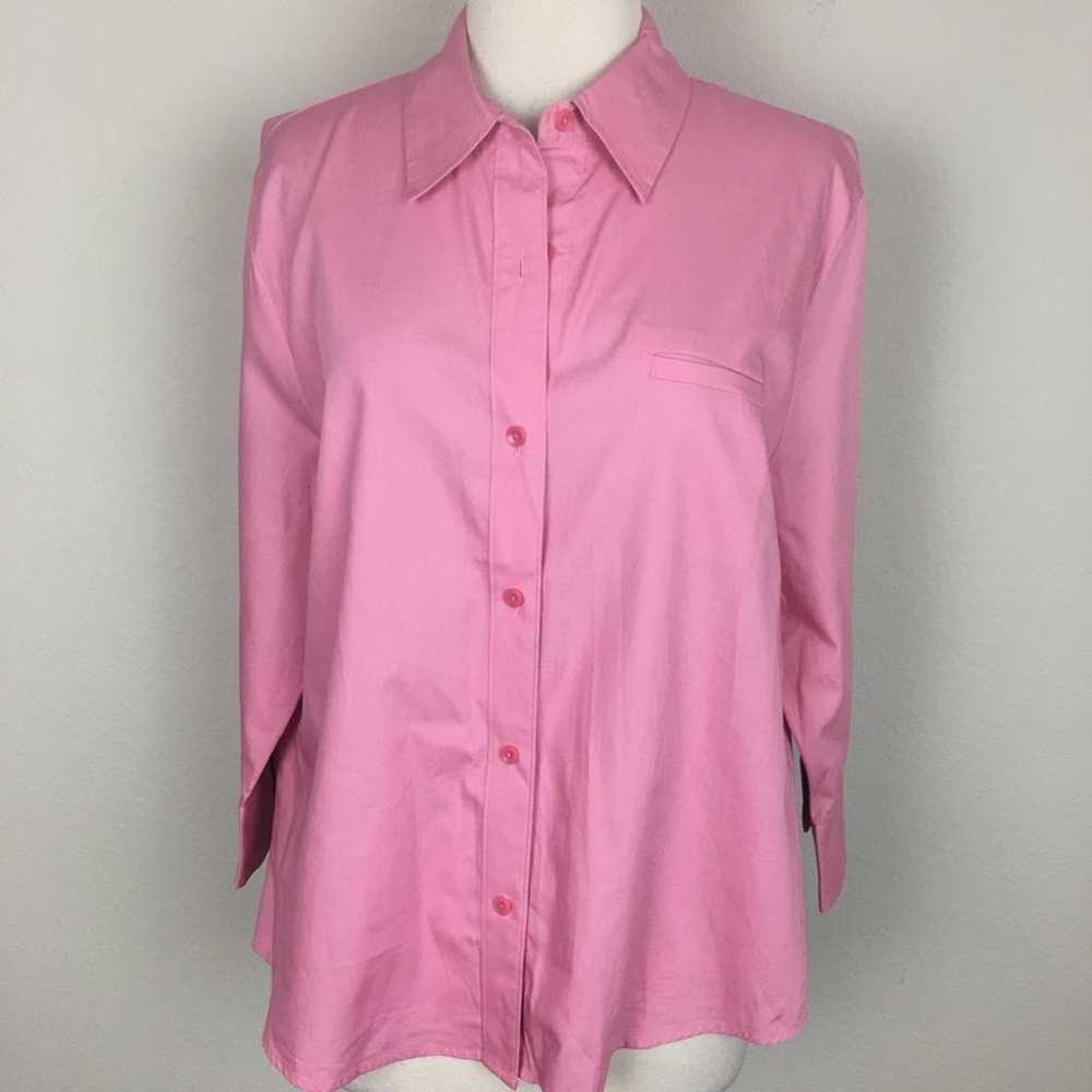 Talbots Rose Pink Cotton Button Front Vintage Top… - image 1