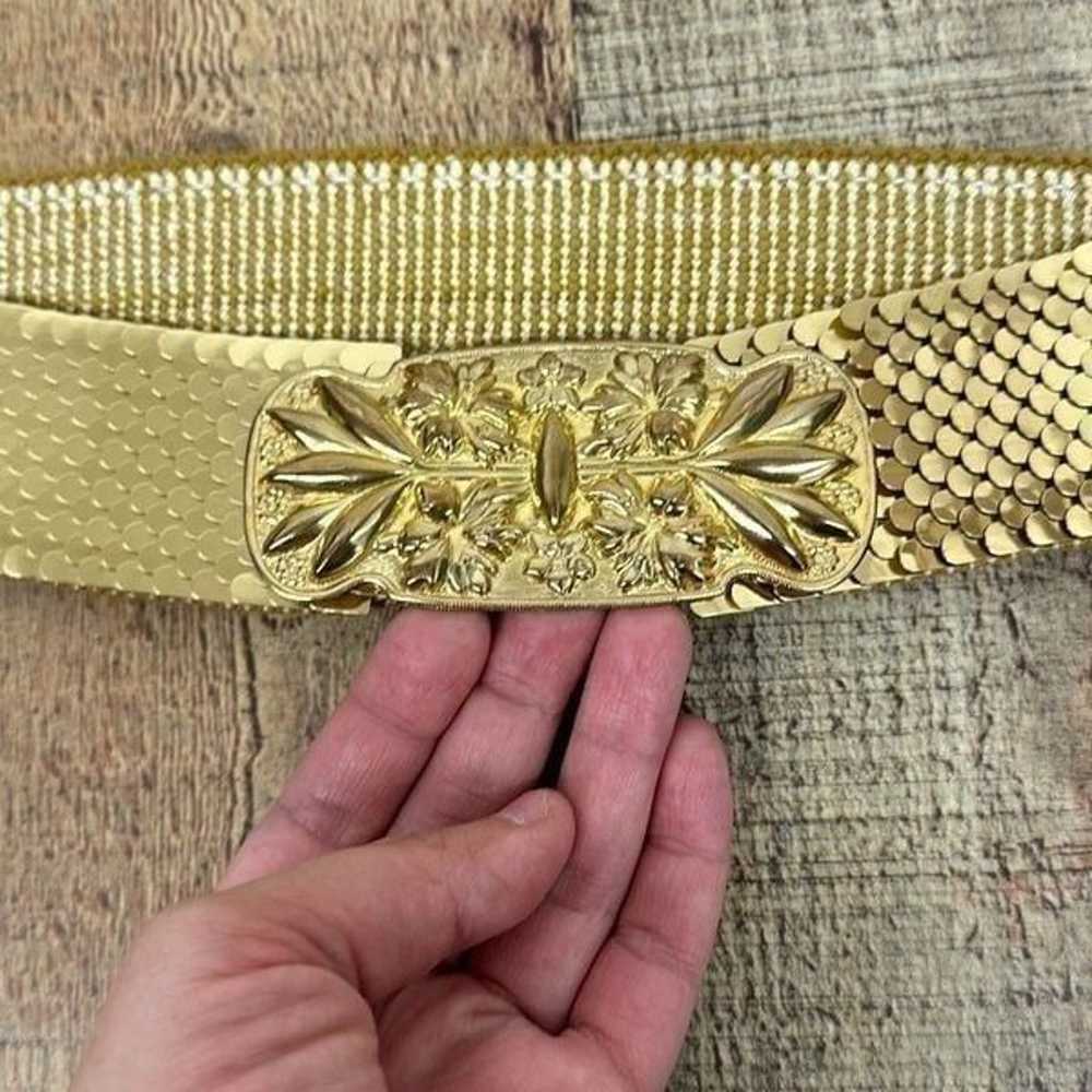 Vintage Gold Tone Elastic Stretchy Belt with Buck… - image 8