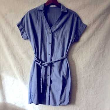 Mango MNG Blue with White Striped Button Dress