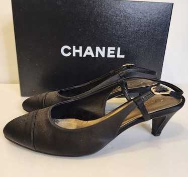 靴 Vintage Chanel Slingback Heels 36 1/2 Vtg CHANEL TWO TONE GOLD LEATHER SLINGBACK HEELS 36 | eBay