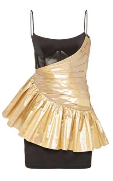 RASARIO Draped Metallic Silk And Crepe Mini Dress