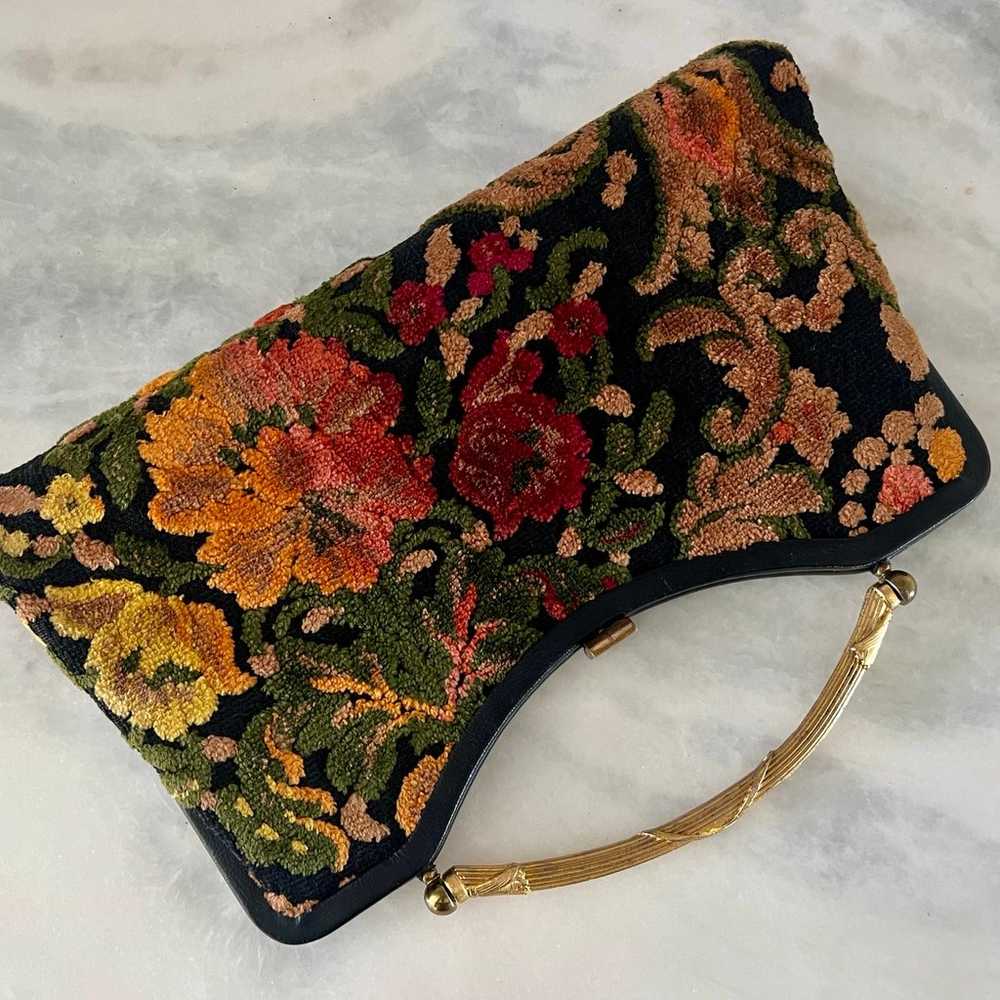Vintage 60's VERDI Floral Carpet Tapestry Brocade… - image 4