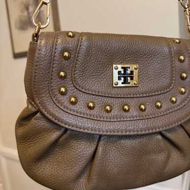 Tory Burch Mini Small Leather Hand Bag Gray Gold