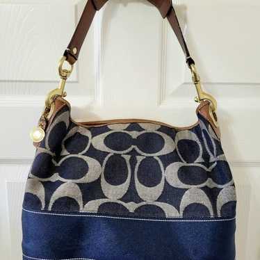 COACH DENIM SIGNATURE STRIPE SHOULDER BAG - VINTAG