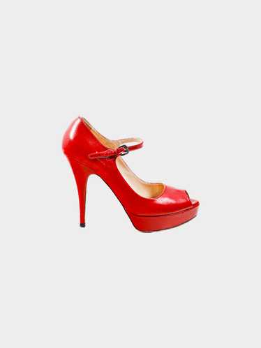 Prada 2010s Red Leather Mary Jane Peeptoe Platform