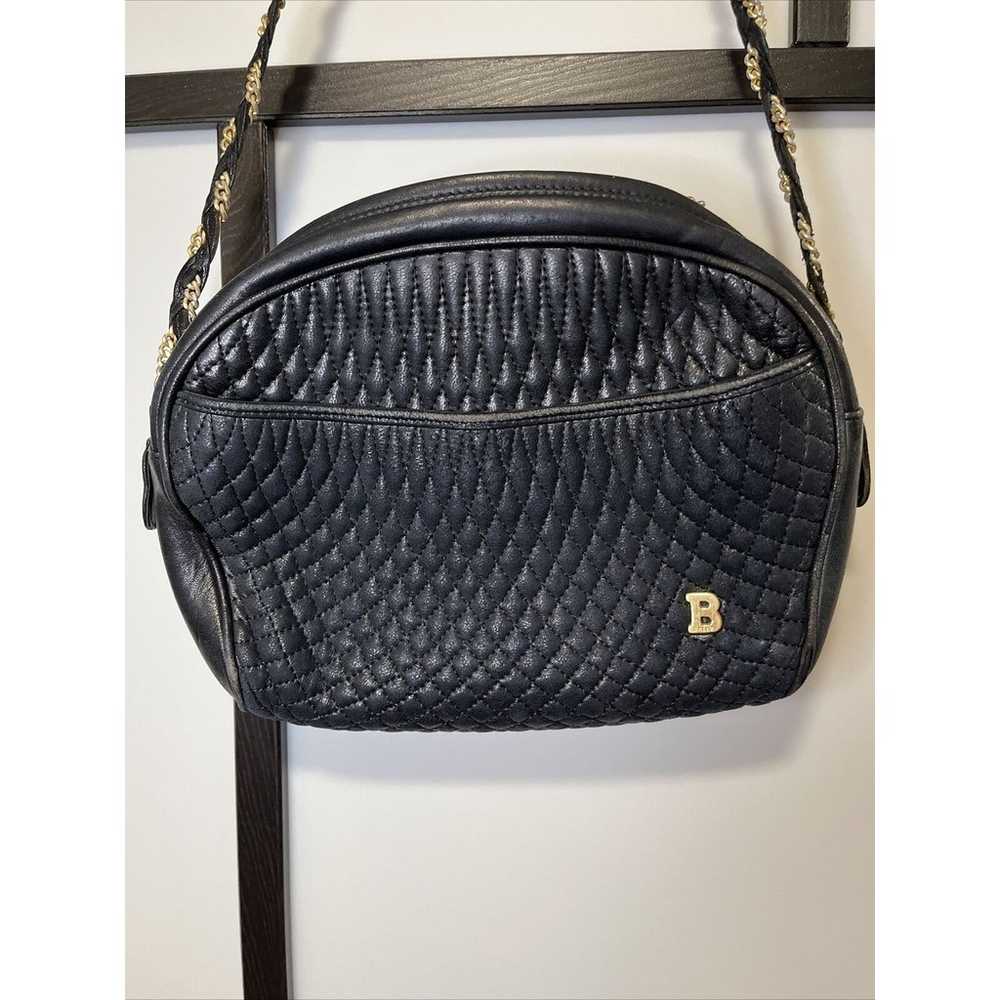 BALLY Quilted Chain Shoulder Bag Leather Navy Blu… - image 2