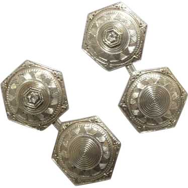 Art Deco 14K White Gold Diamond Cuff Links - image 1