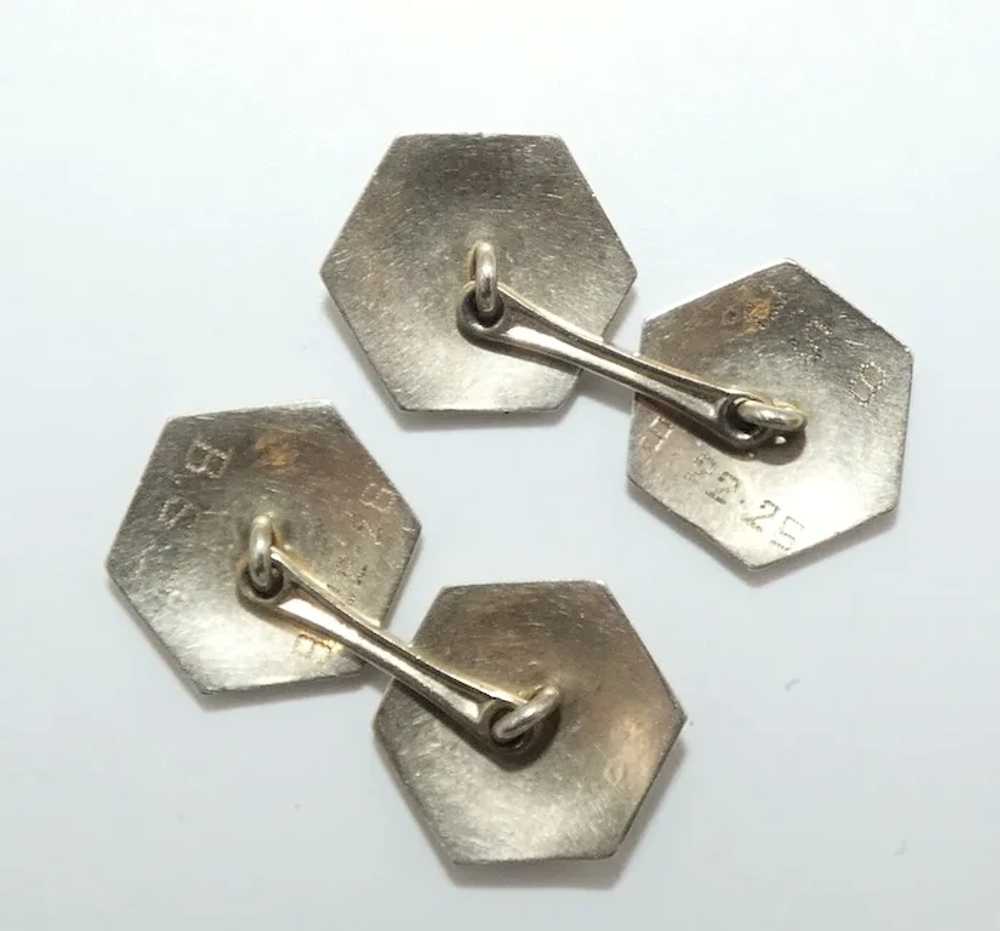 Art Deco 14K White Gold Diamond Cuff Links - image 3