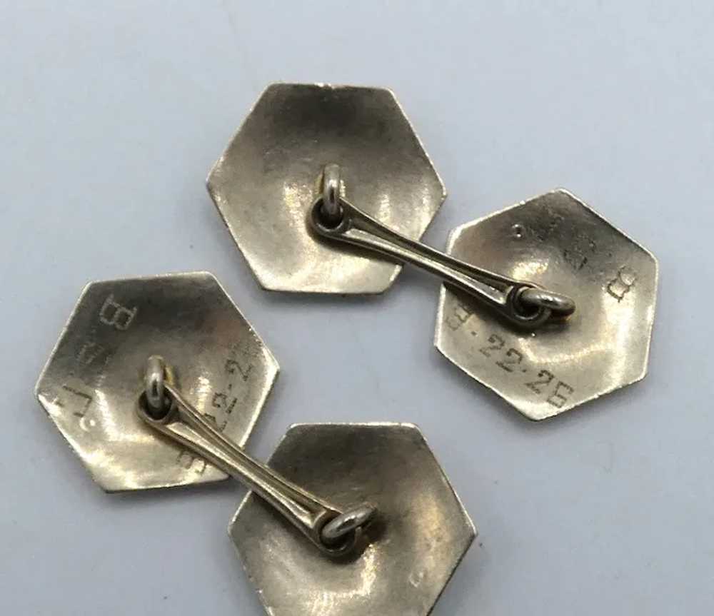 Art Deco 14K White Gold Diamond Cuff Links - image 4