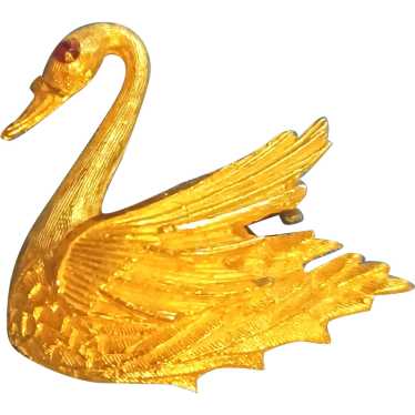 DimensionalTextured Goldtone Metal Swan Brooch