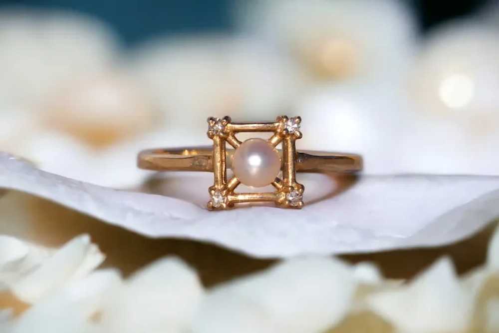 Pearl and Natural Diamond Ring in Yellow Gold - image 10