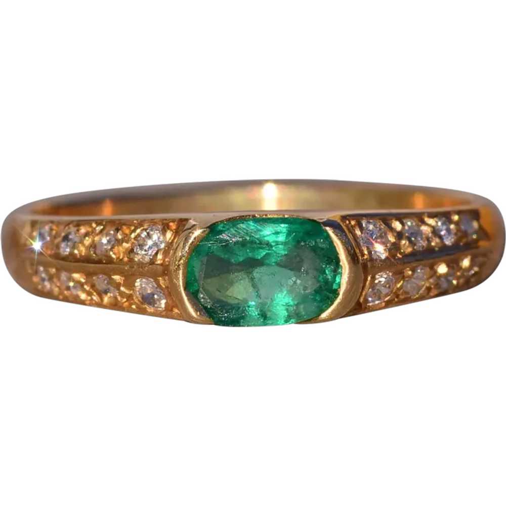 Natural Emerald and Diamond Ring in Yellow Gold - image 1