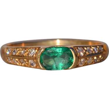 Natural Emerald and Diamond Ring in Yellow Gold - image 1