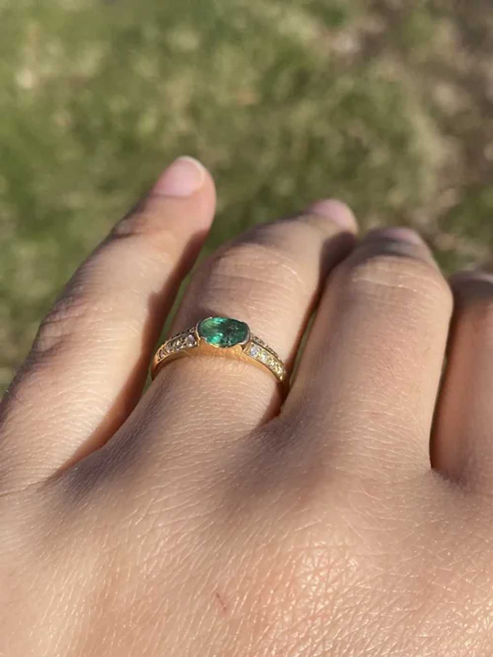 Natural Emerald and Diamond Ring in Yellow Gold - image 9