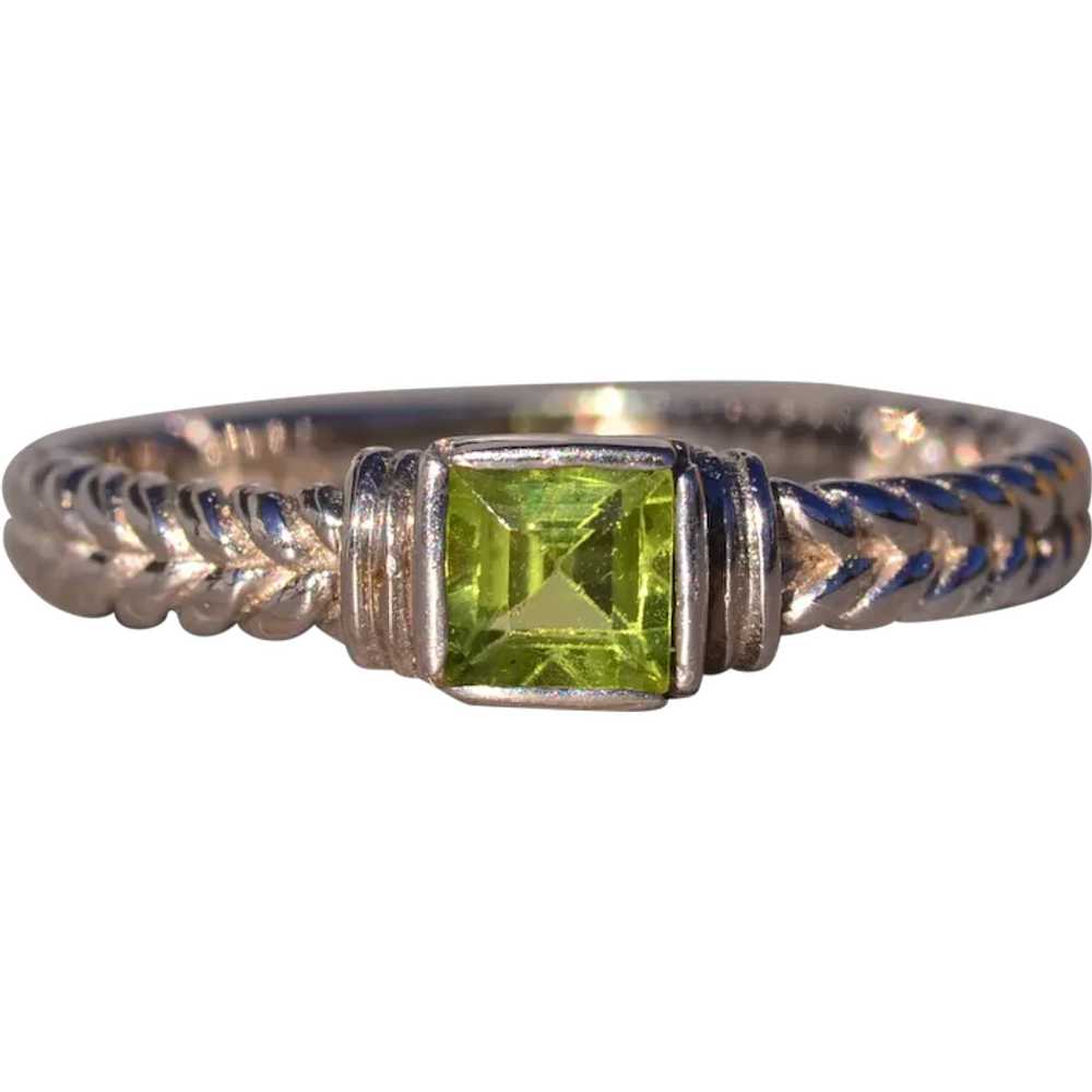 Natural Carre Cut Peridot Ring in White Gold - image 1