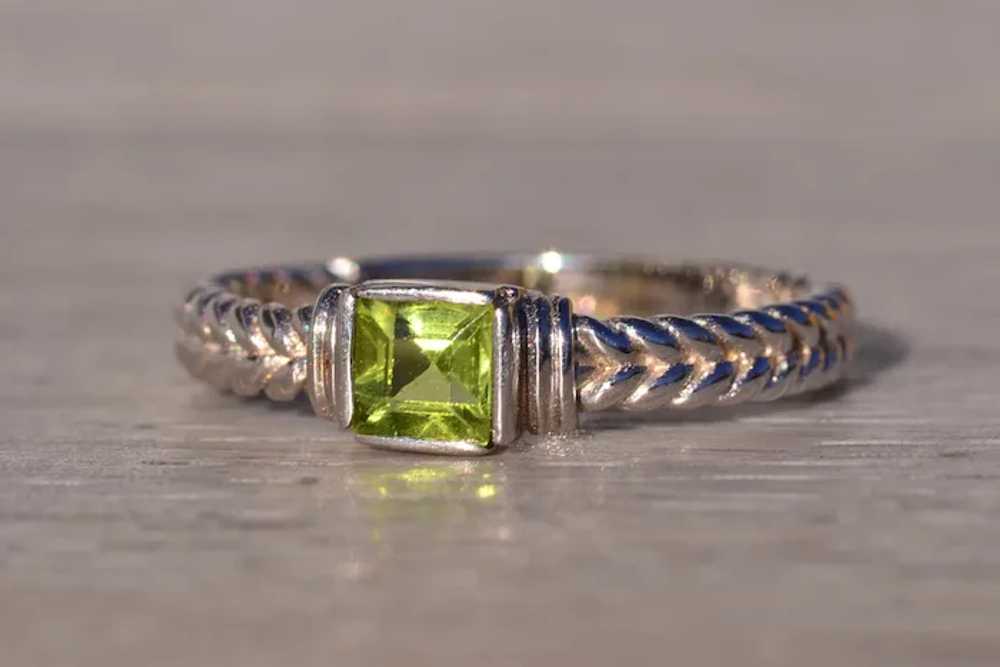 Natural Carre Cut Peridot Ring in White Gold - image 2