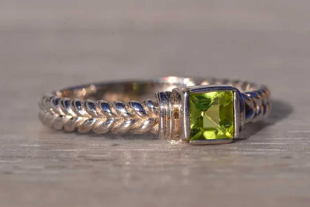 Natural Carre Cut Peridot Ring in White Gold - image 5