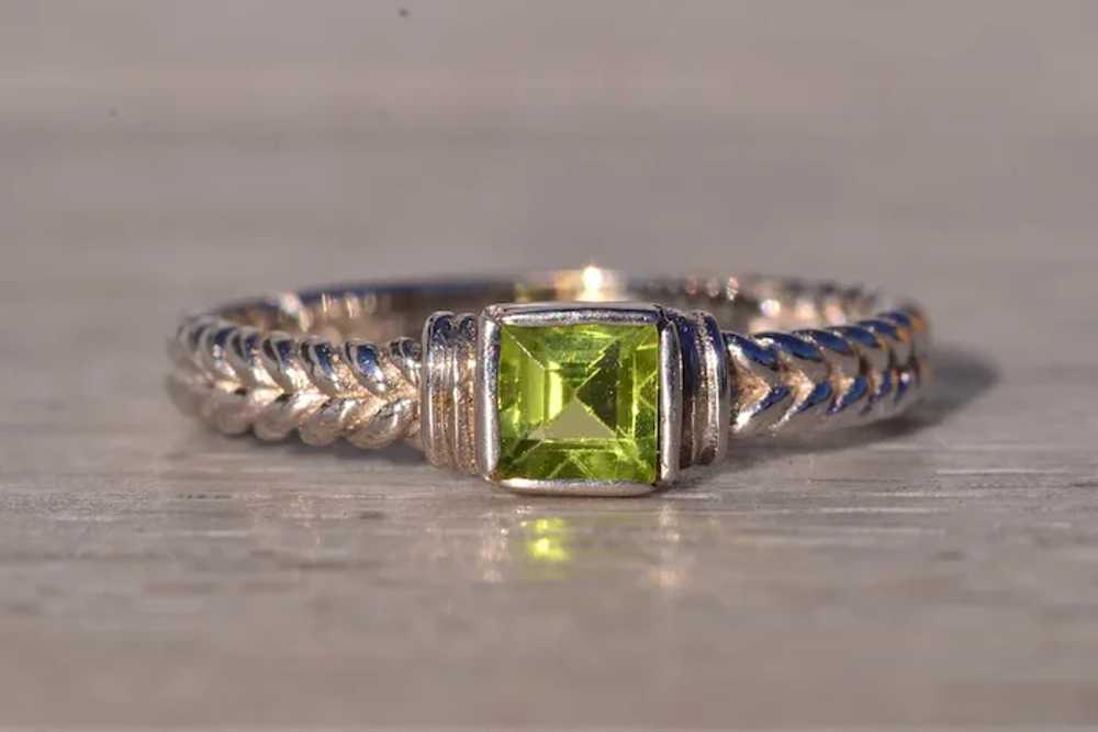 Natural Carre Cut Peridot Ring in White Gold - image 6