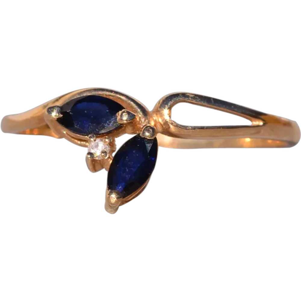 Marquise Sapphire Double Ring with Natural Diamon… - image 1