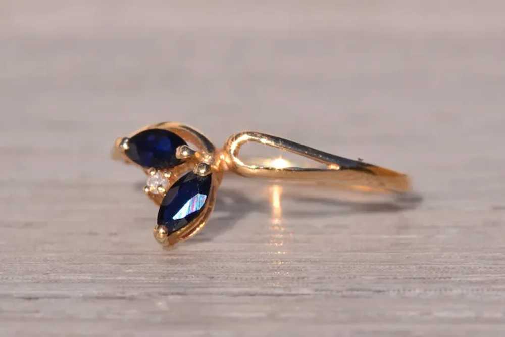 Marquise Sapphire Double Ring with Natural Diamon… - image 2