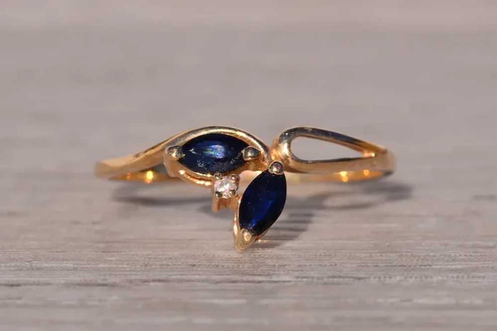 Marquise Sapphire Double Ring with Natural Diamon… - image 6