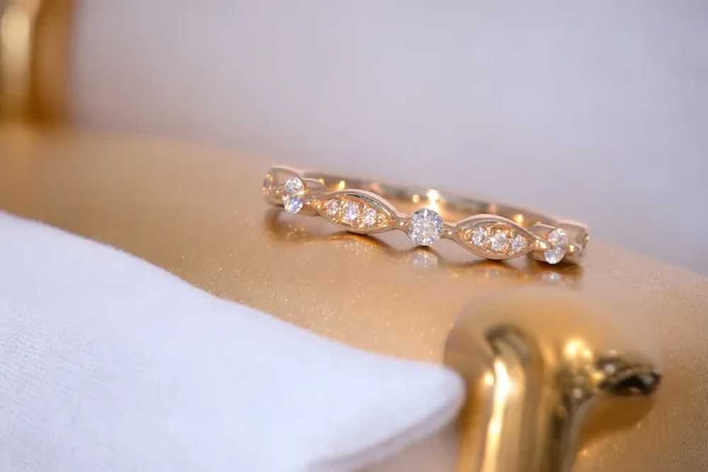 Yellow Gold Natural Diamond Station Ring - image 10