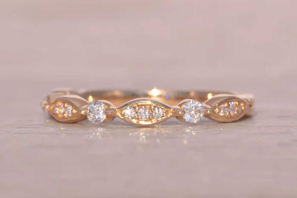 Yellow Gold Natural Diamond Station Ring - image 2