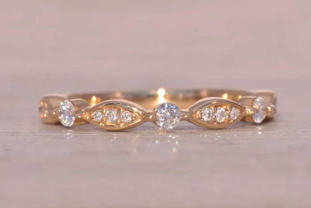 Yellow Gold Natural Diamond Station Ring - image 6