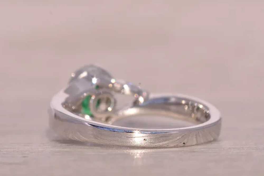 Natural Emerald and Diamond Halo Ring in White Go… - image 3