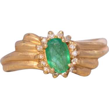 Vintage Natural Emerald Ring in Yellow Gold with … - image 1