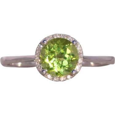 Peridot and Natural Diamond Ring in White Gold