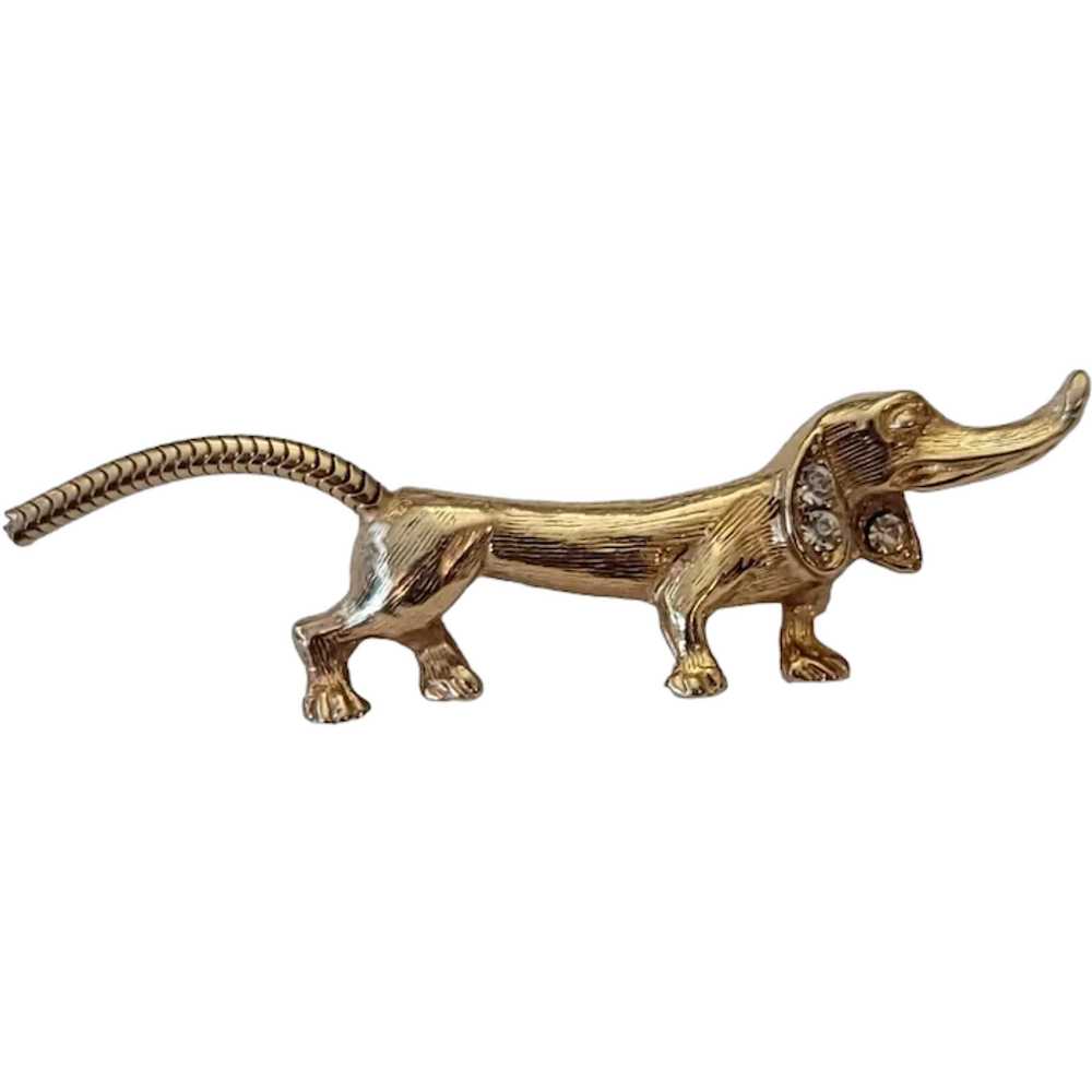 Gold Tone Clear Rhinestone Weiner Dog Dachshund P… - image 1