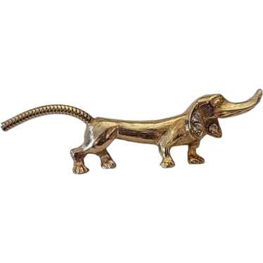 Gold Tone Clear Rhinestone Weiner Dog Dachshund P… - image 1