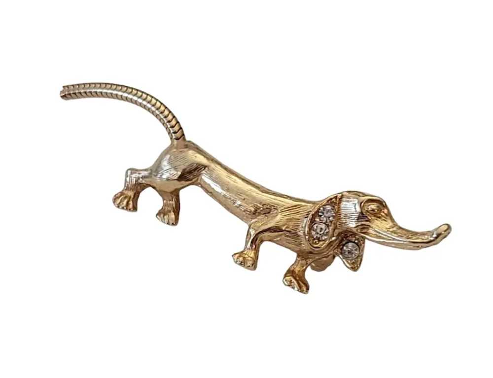 Gold Tone Clear Rhinestone Weiner Dog Dachshund P… - image 2