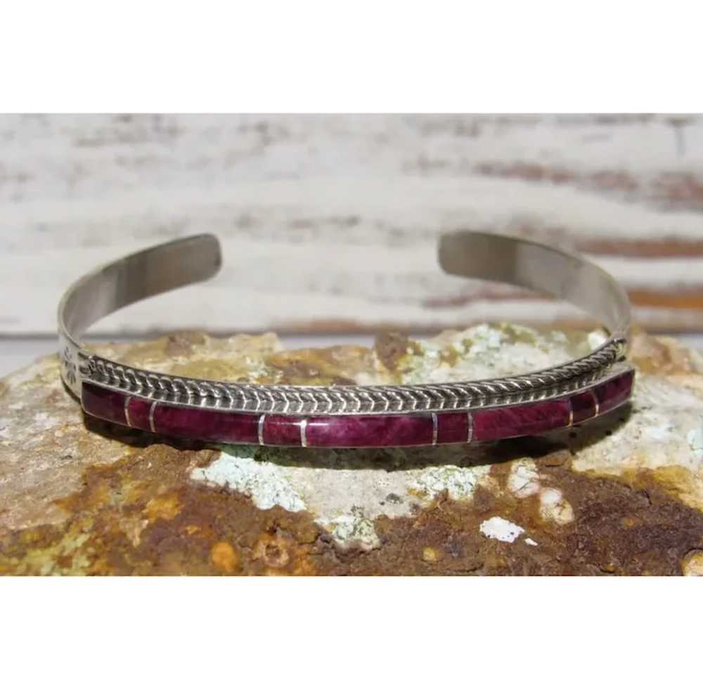 Zuni Purple Spiny Inlay Stacker Cuff Bracelet Ste… - image 2