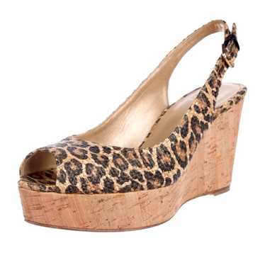 Stuart Weitzman Jean leopard print peep toe cork w